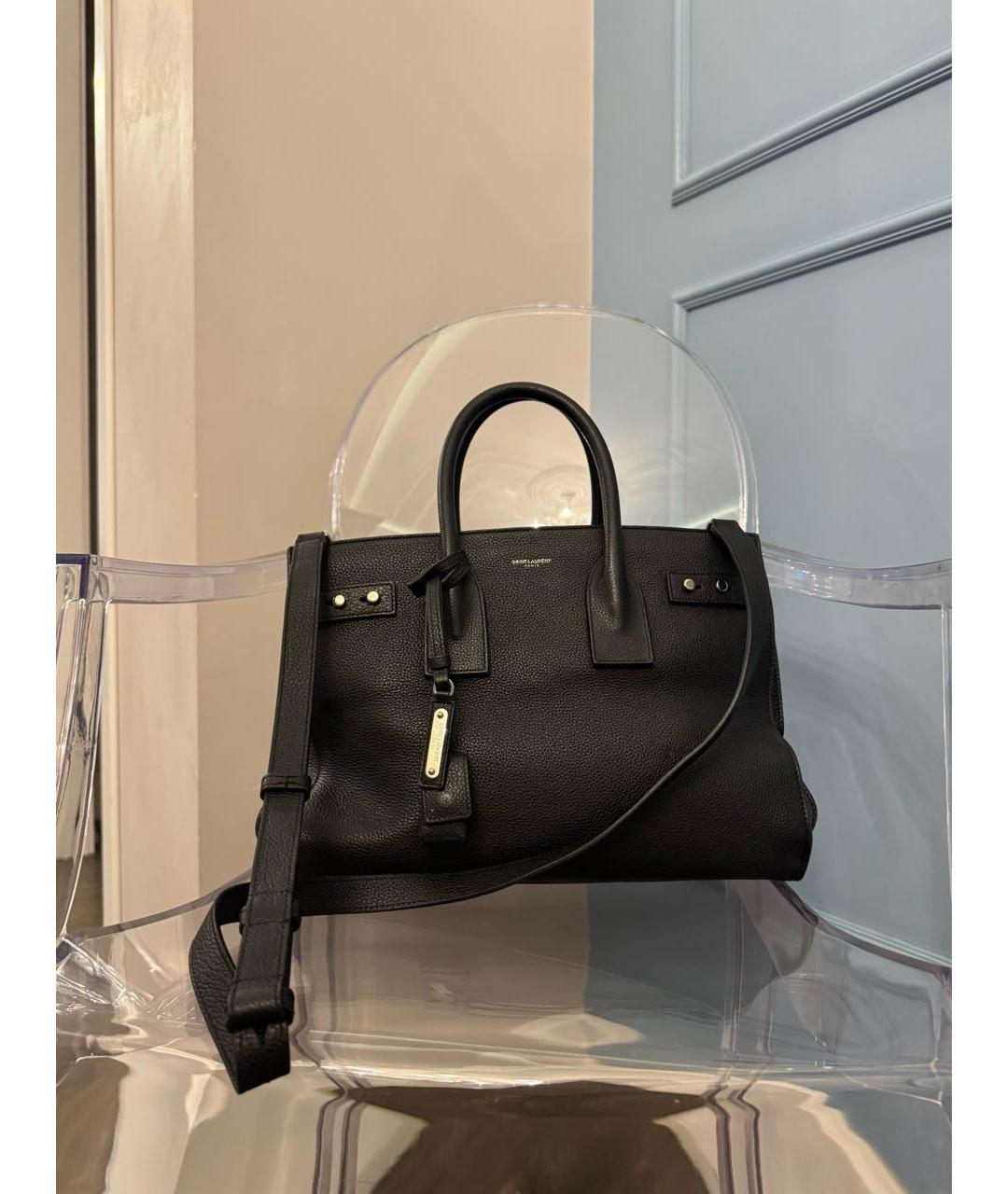 SAINT LAURENT Черная кожаная сумка тоут, фото 9
