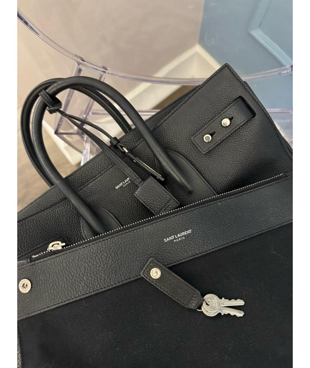 SAINT LAURENT Черная кожаная сумка тоут, фото 7