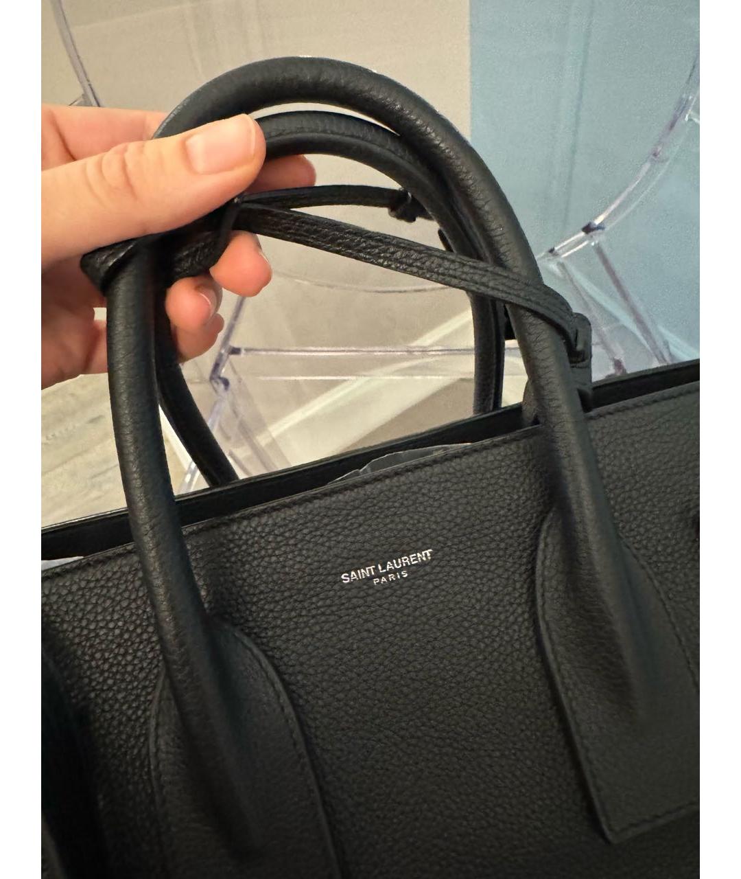 SAINT LAURENT Черная кожаная сумка тоут, фото 8