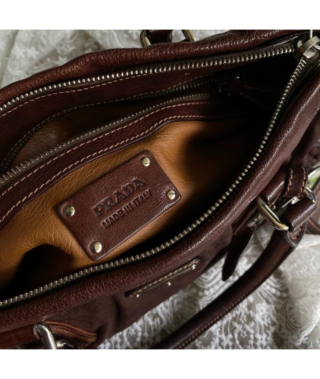 PRADA Коричневая кожаная сумка с короткими ручками, фото 5