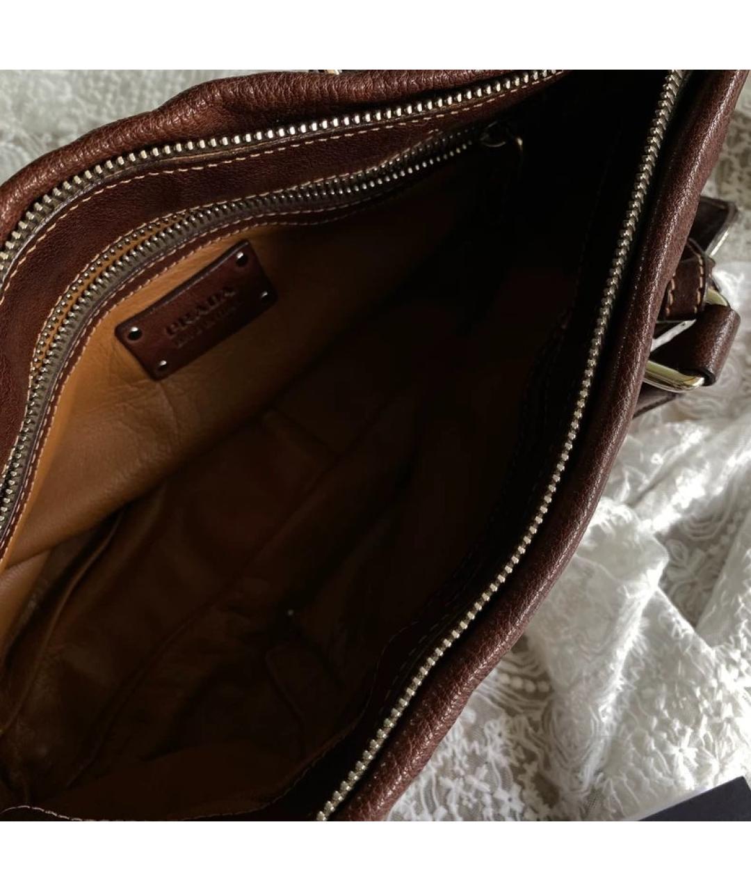 PRADA Коричневая кожаная сумка с короткими ручками, фото 4