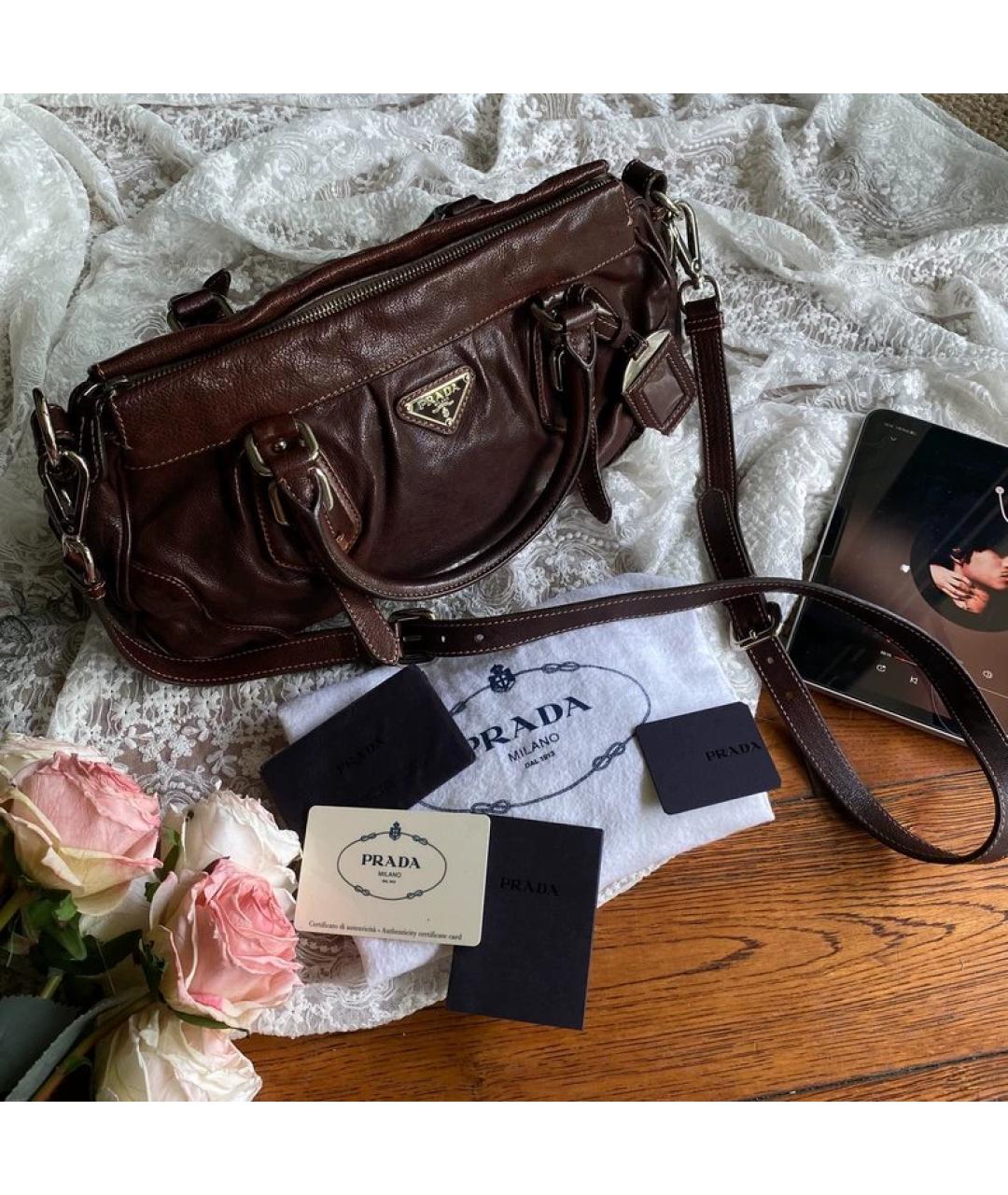 PRADA Коричневая кожаная сумка с короткими ручками, фото 9