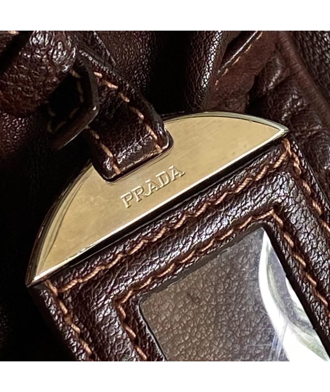 PRADA Коричневая кожаная сумка с короткими ручками, фото 7