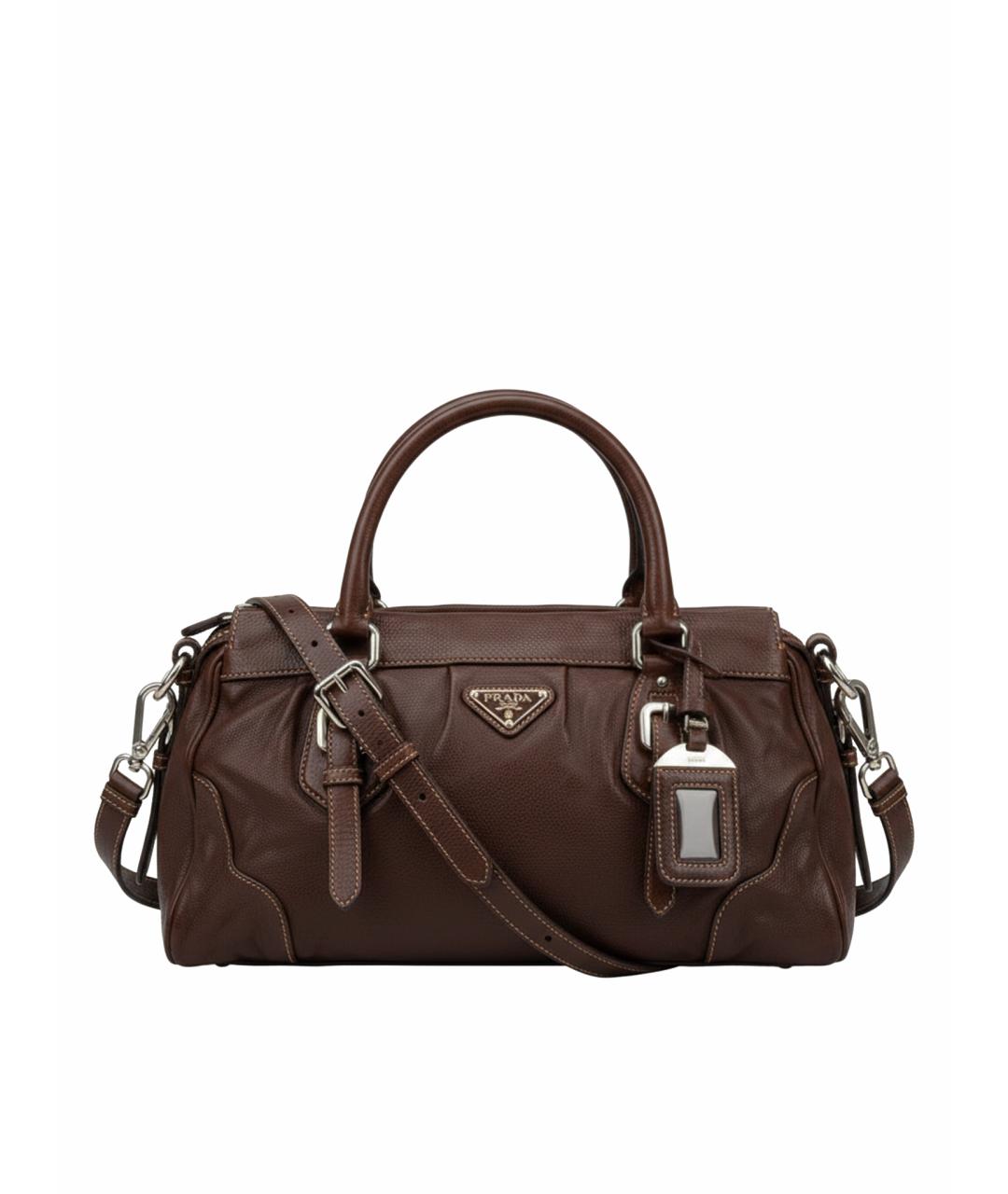 PRADA Коричневая кожаная сумка с короткими ручками, фото 1