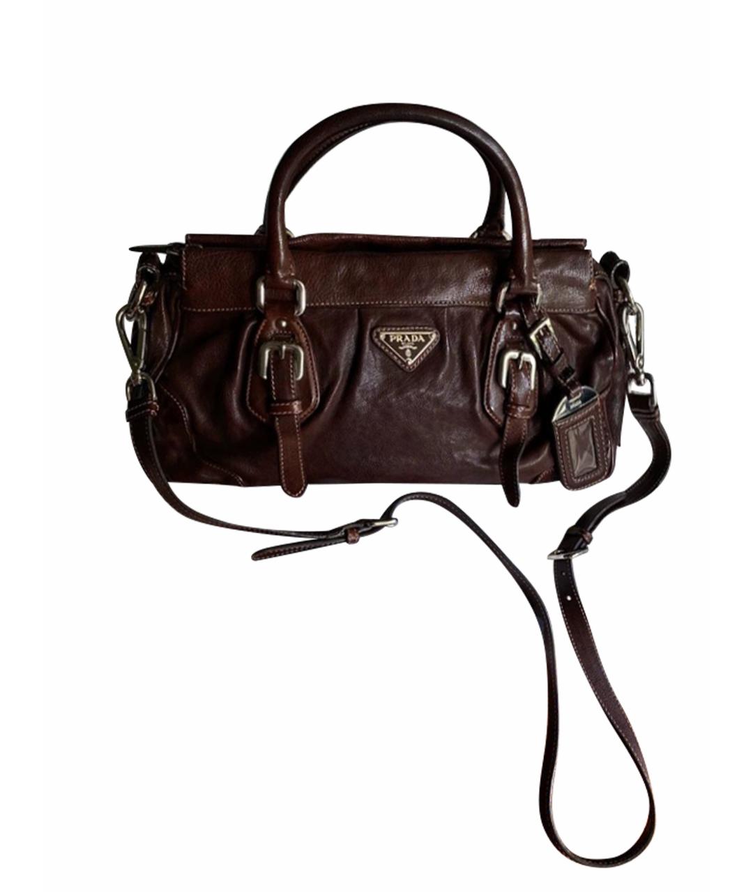 PRADA Коричневая кожаная сумка с короткими ручками, фото 10