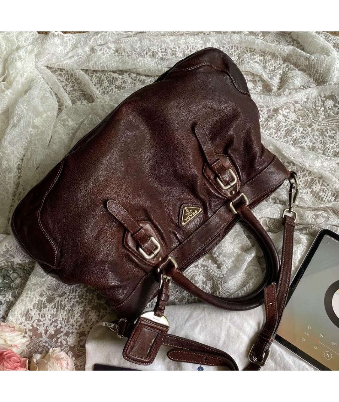 PRADA Коричневая кожаная сумка с короткими ручками, фото 9