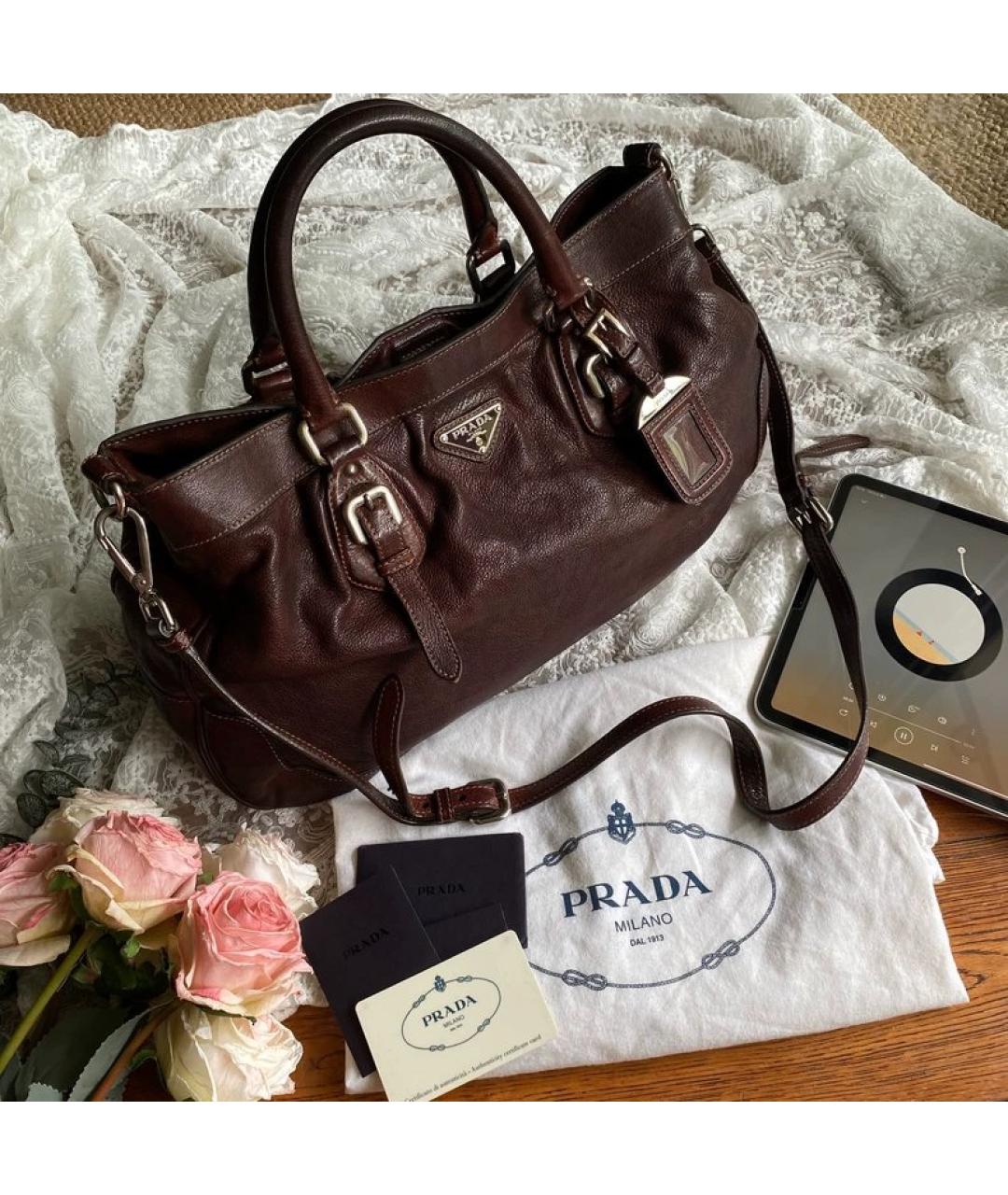 PRADA Коричневая кожаная сумка с короткими ручками, фото 8