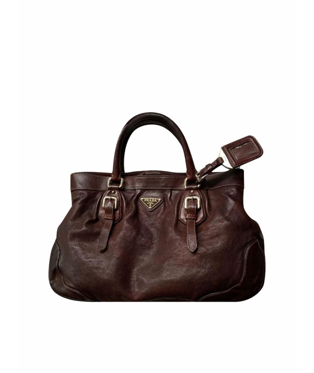 PRADA Коричневая кожаная сумка с короткими ручками, фото 1