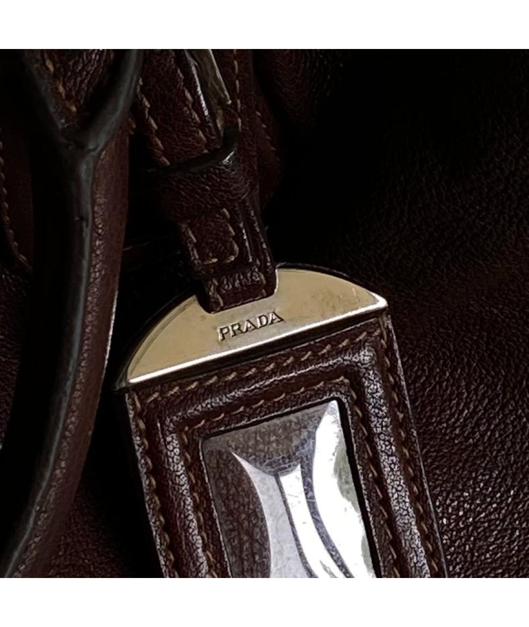PRADA Коричневая кожаная сумка с короткими ручками, фото 4