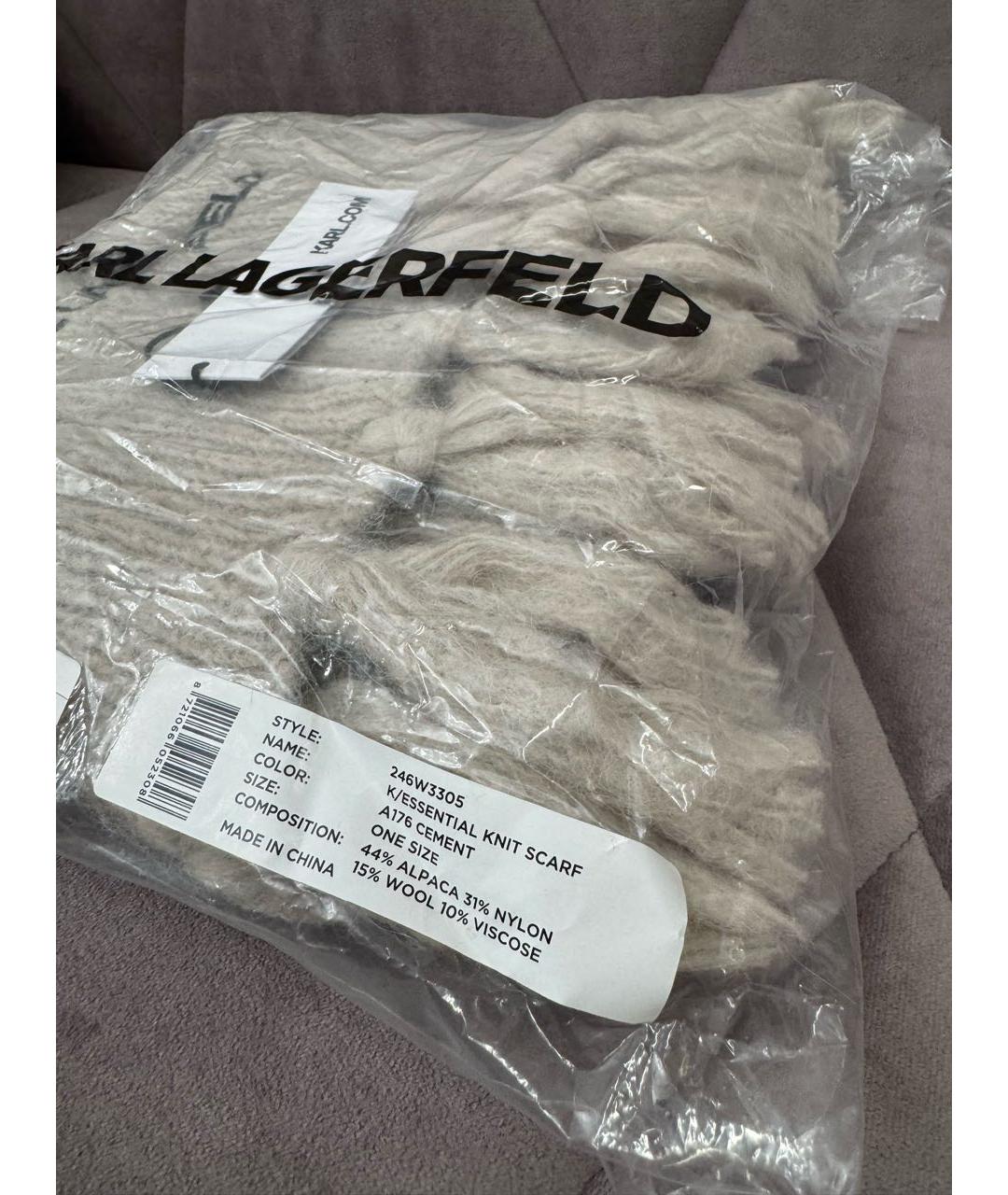 KARL LAGERFELD Бежевый шерстяной шарф, фото 5