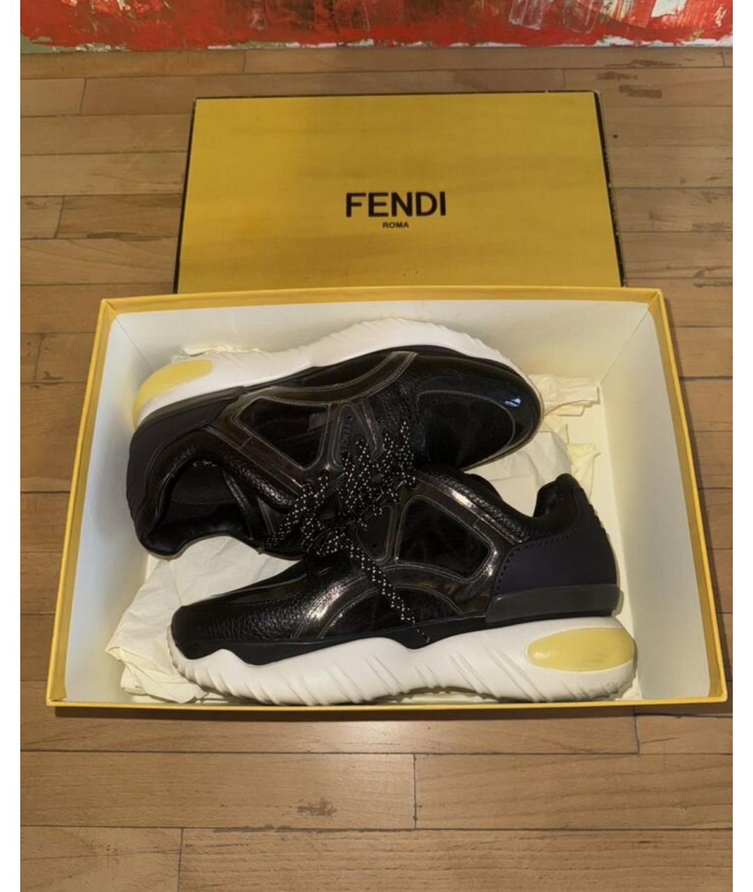 FENDI Черные кожаные кроссовки, фото 5