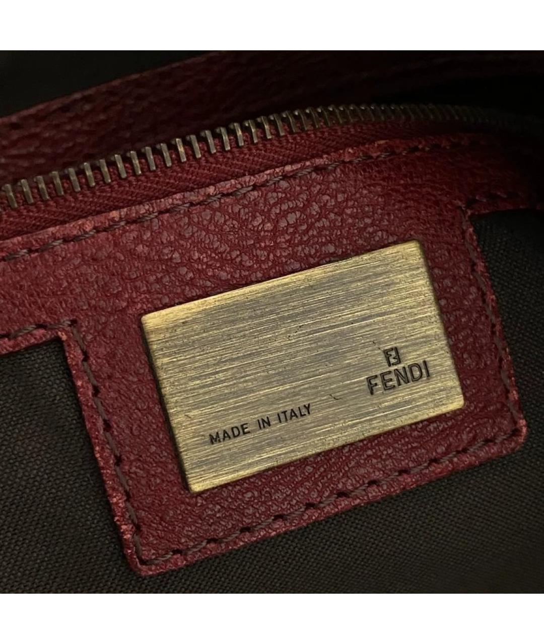 FENDI Бордовая кожаная сумка с короткими ручками, фото 7