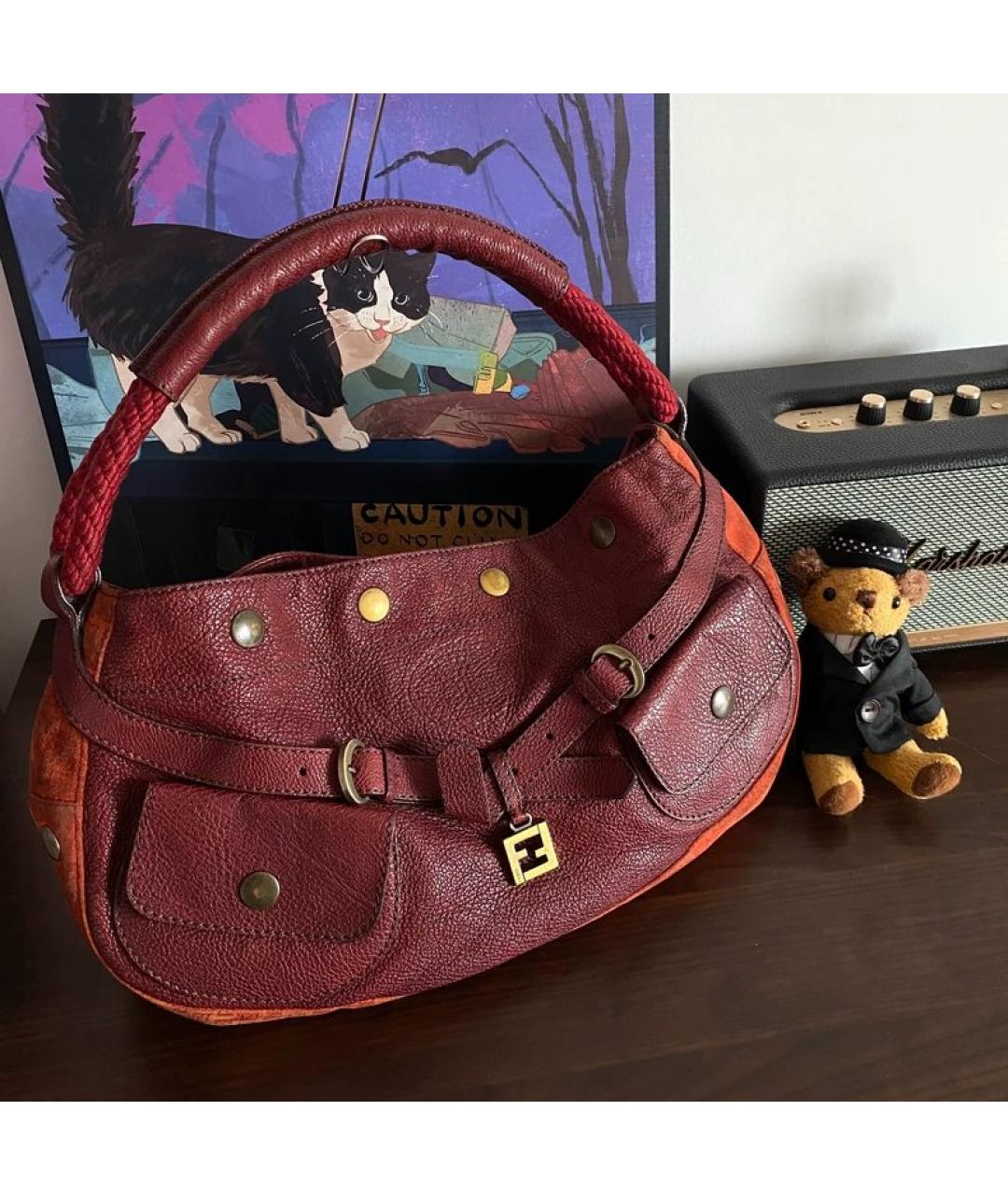 FENDI Бордовая кожаная сумка с короткими ручками, фото 9