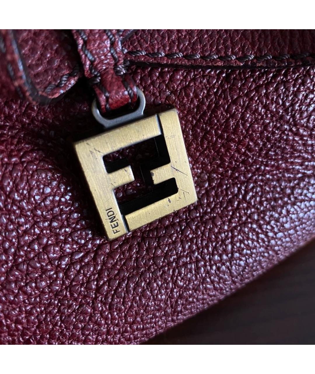 FENDI Бордовая кожаная сумка с короткими ручками, фото 5