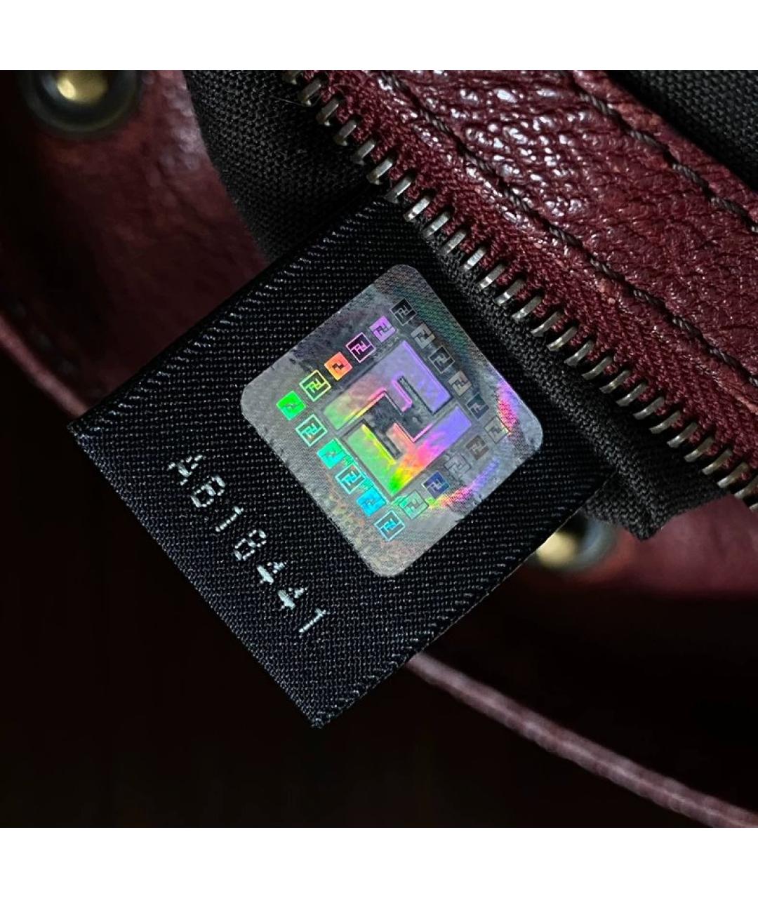 FENDI Бордовая кожаная сумка с короткими ручками, фото 8