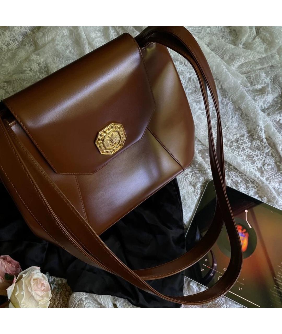 SAINT LAURENT Коричневая кожаная сумка через плечо, фото 2