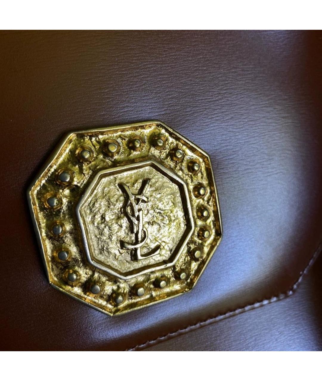 SAINT LAURENT Коричневая кожаная сумка через плечо, фото 3