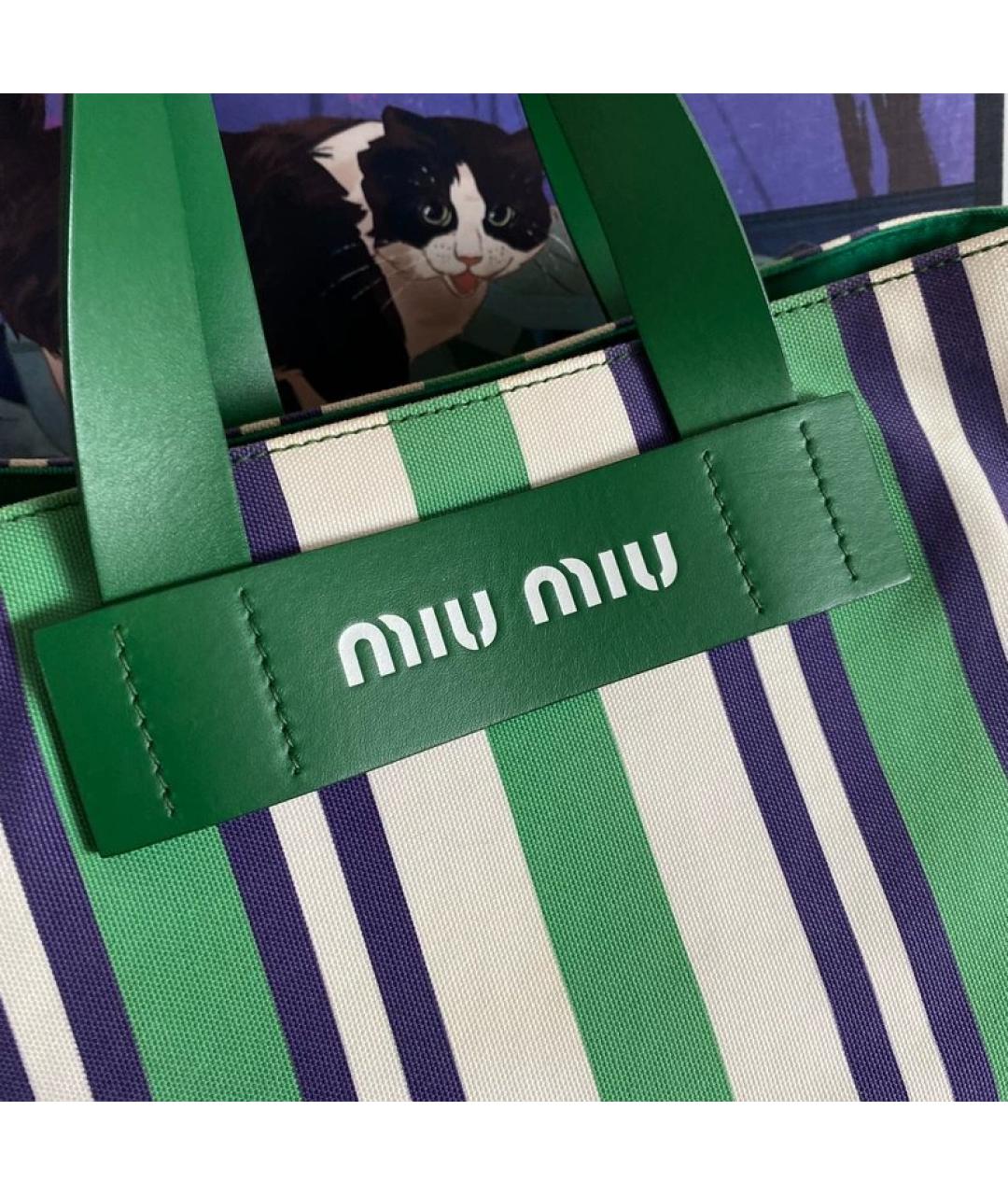 MIU MIU Зеленая тканевая сумка тоут, фото 2