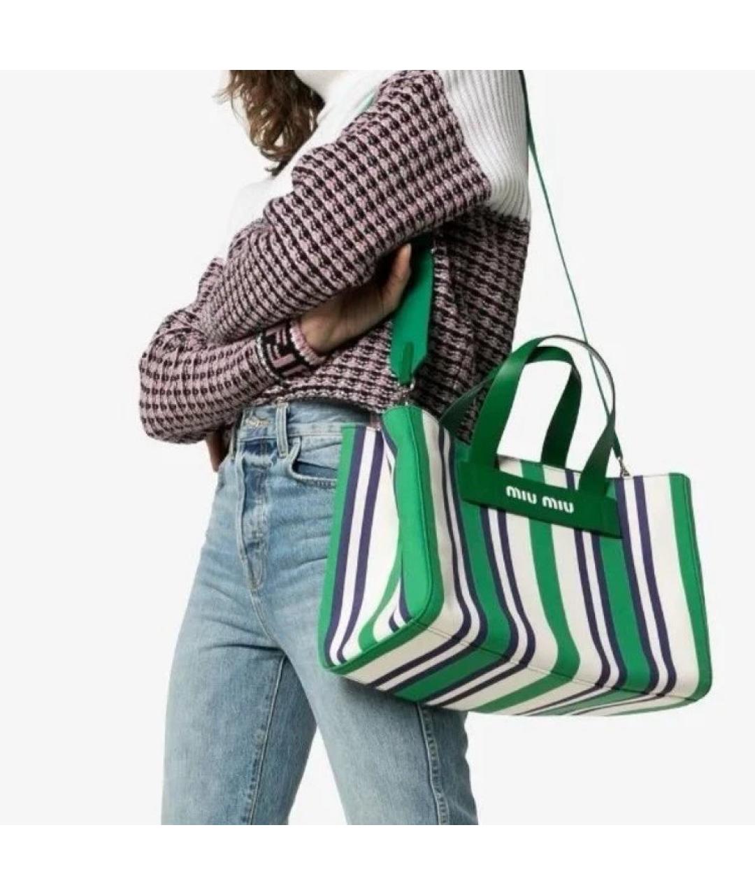MIU MIU Зеленая тканевая сумка тоут, фото 6