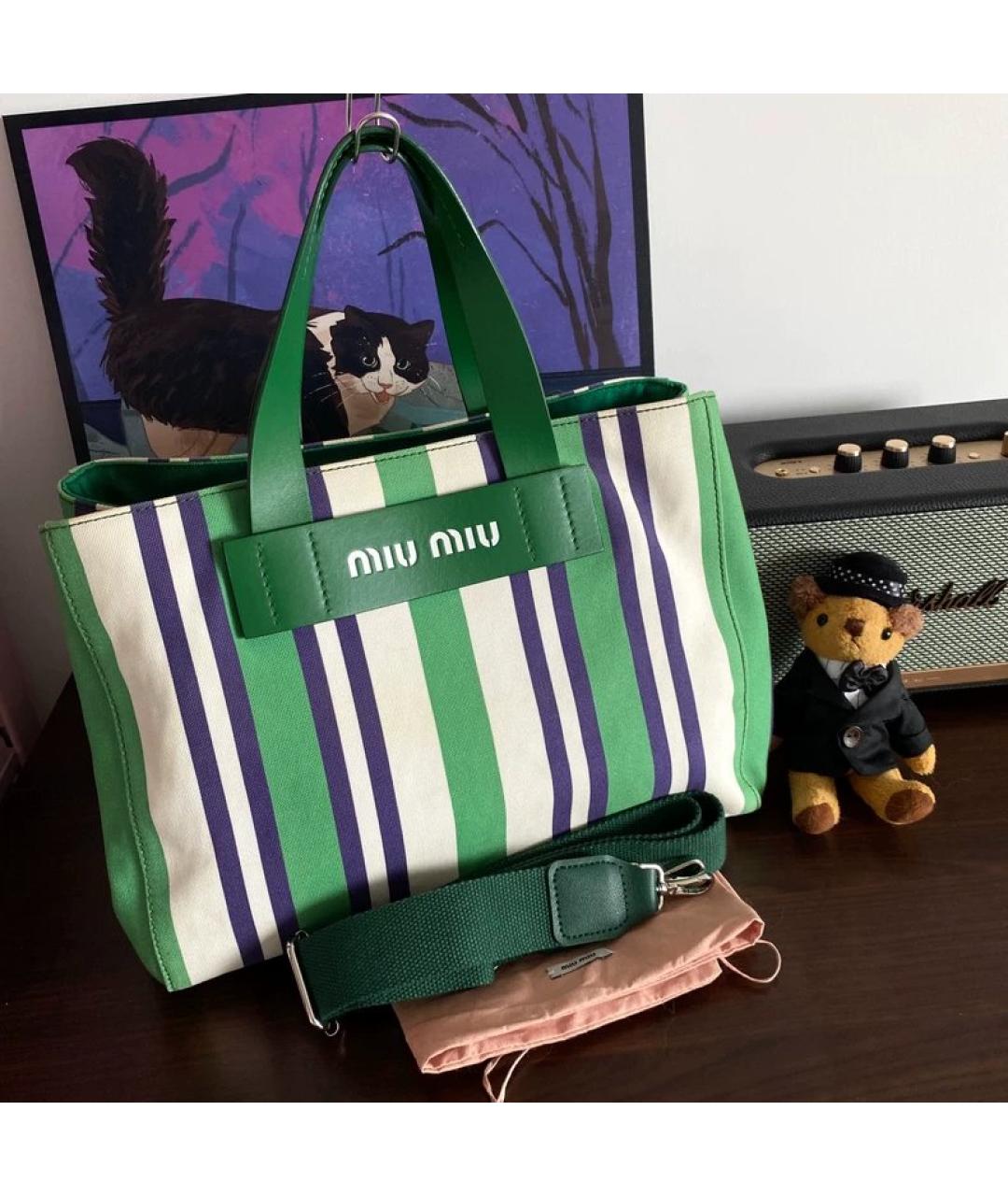 MIU MIU Зеленая тканевая сумка тоут, фото 7