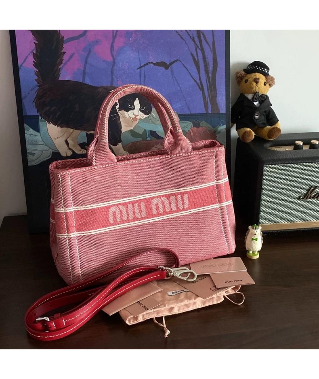 MIU MIU Розовая деним сумка с короткими ручками, фото 6