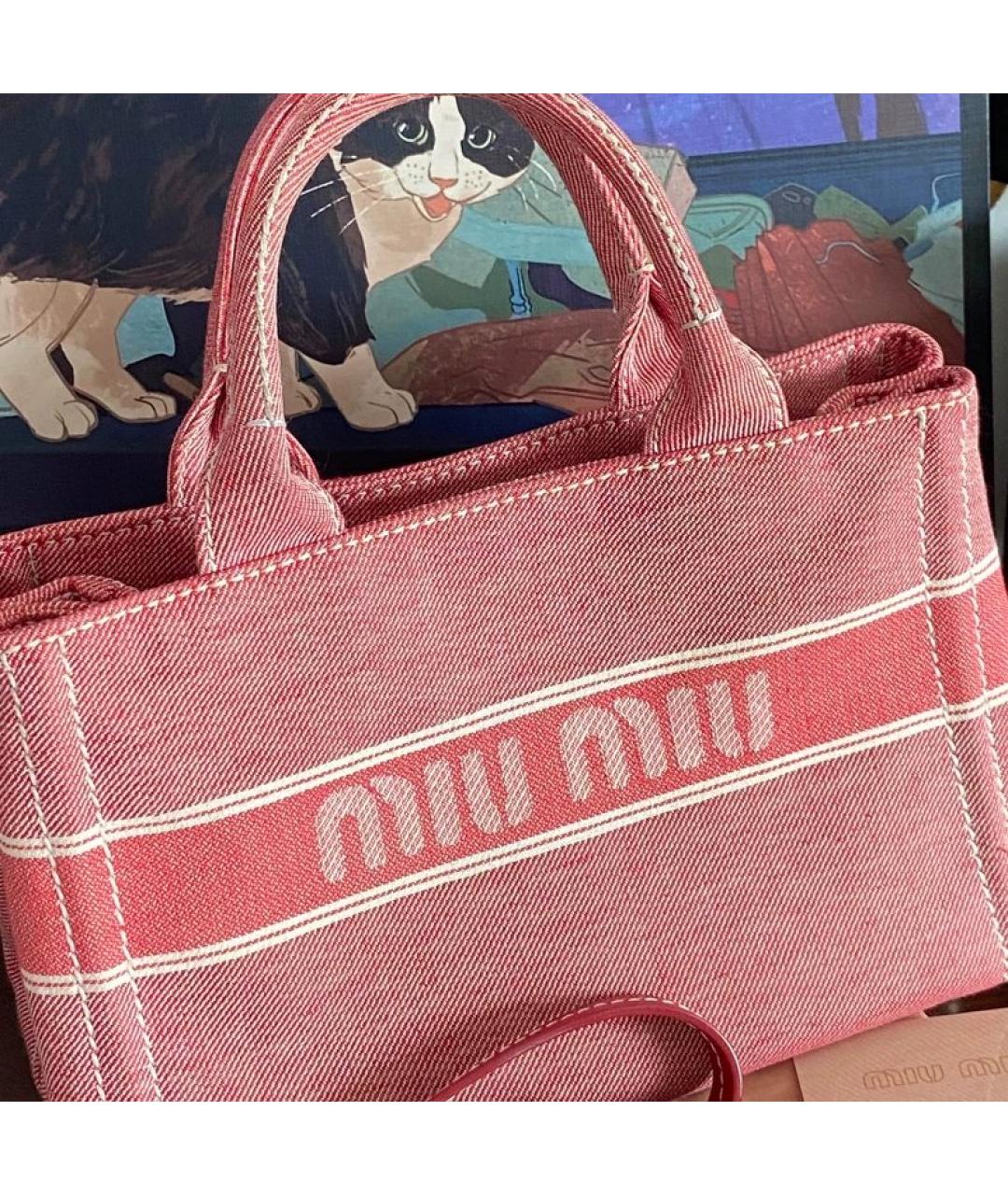 MIU MIU Розовая деним сумка с короткими ручками, фото 2