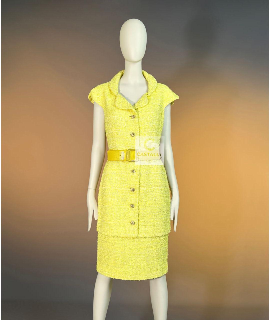 CHANEL Желтое твидовое коктейльное платье, фото 6