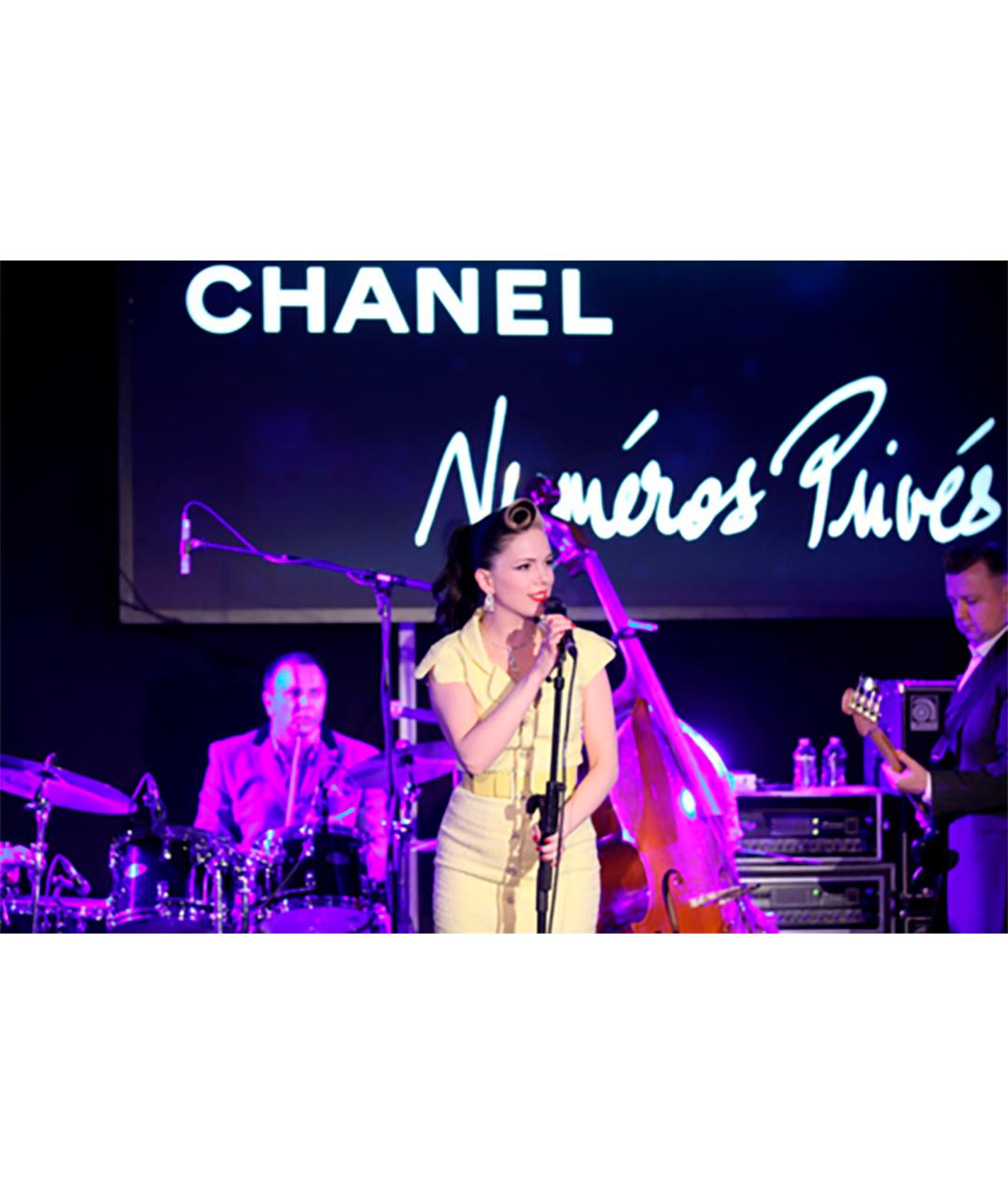 CHANEL Желтое твидовое коктейльное платье, фото 4