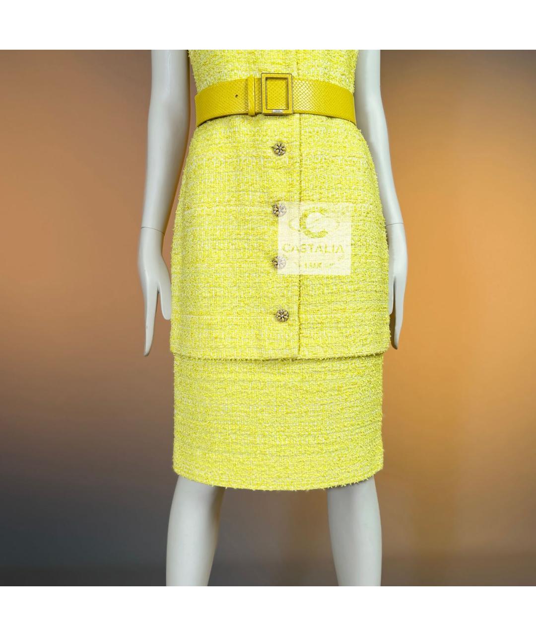 CHANEL Желтое твидовое коктейльное платье, фото 8