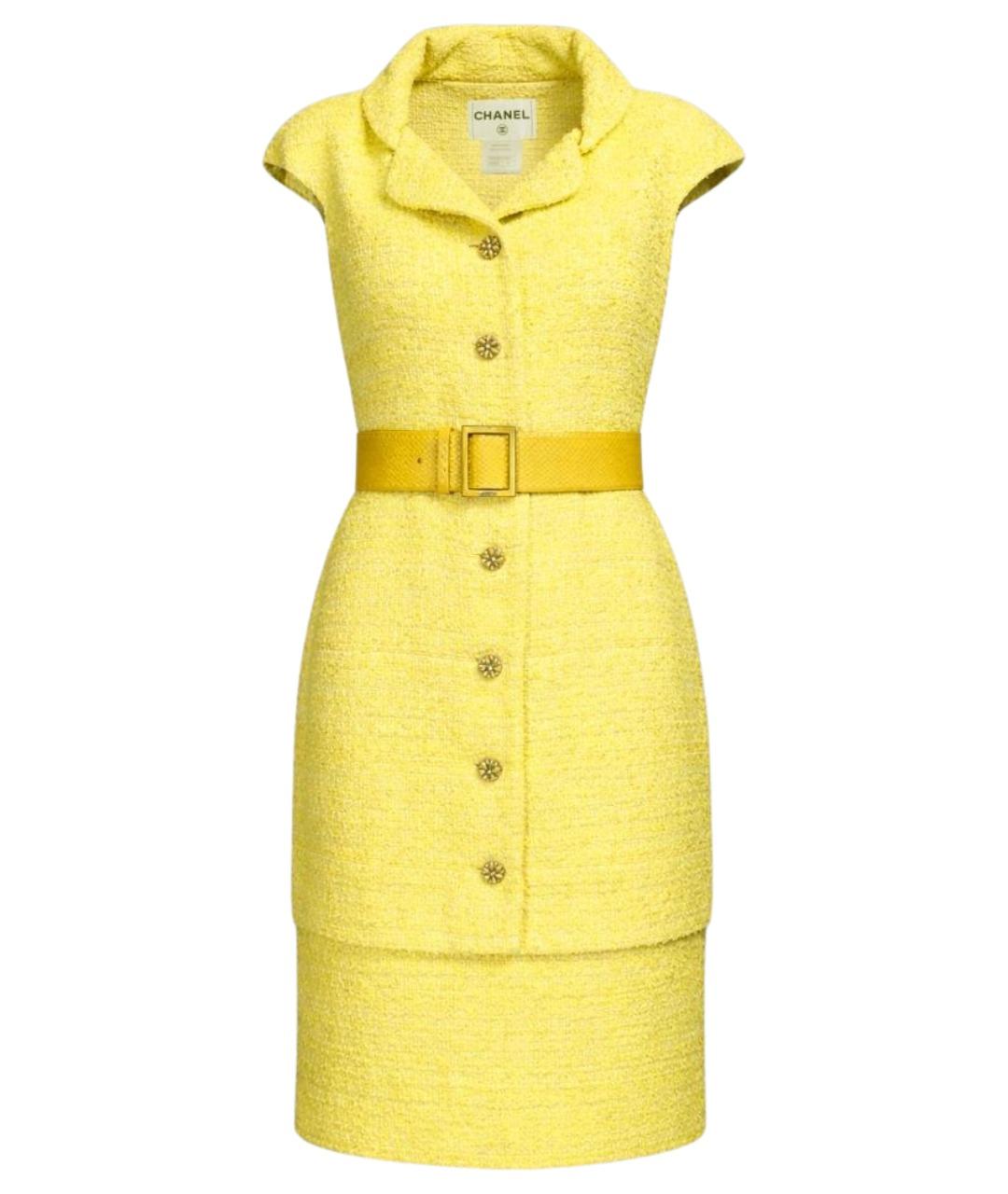 CHANEL Желтое твидовое коктейльное платье, фото 1