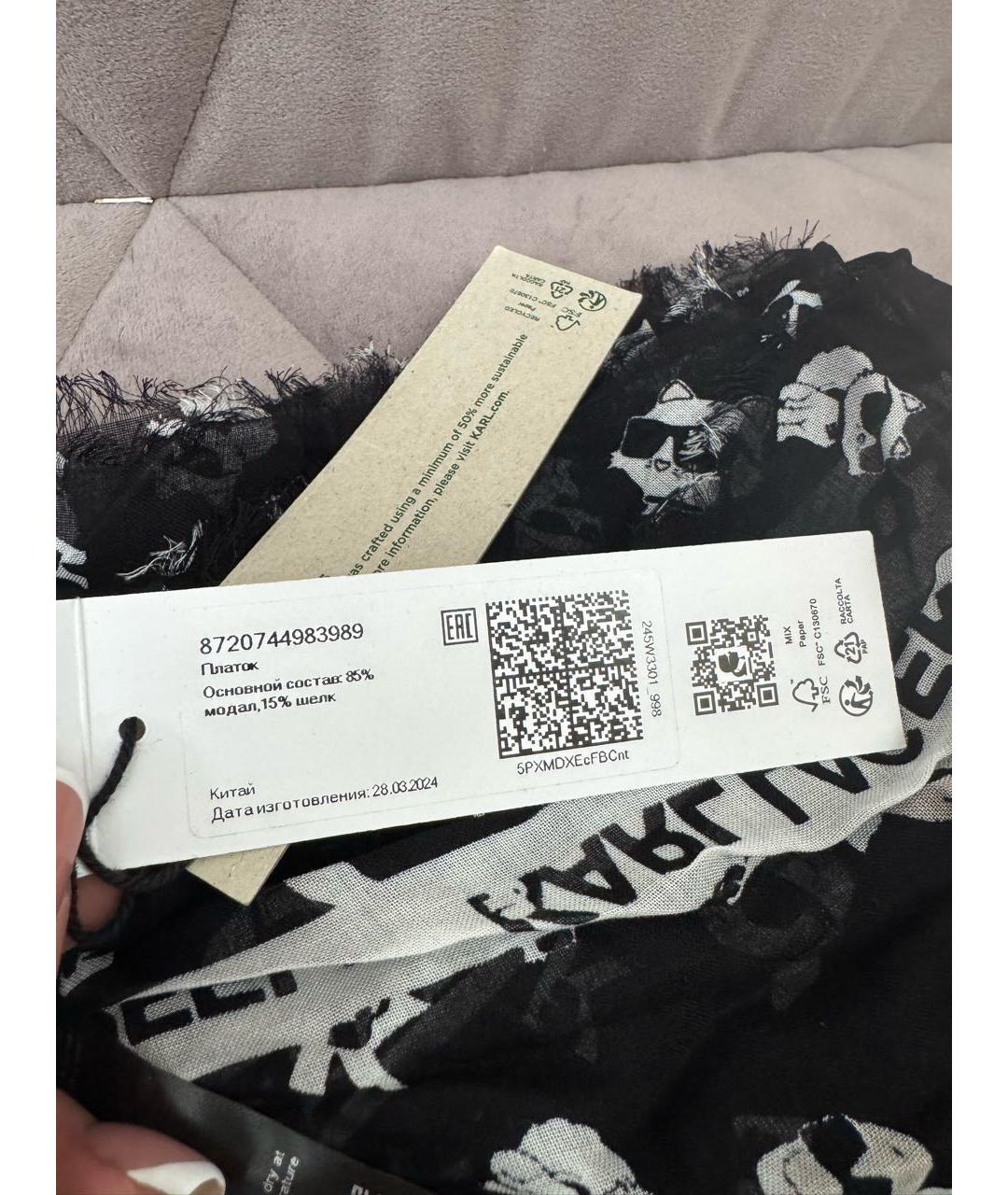 KARL LAGERFELD Черный шелковый платок, фото 5