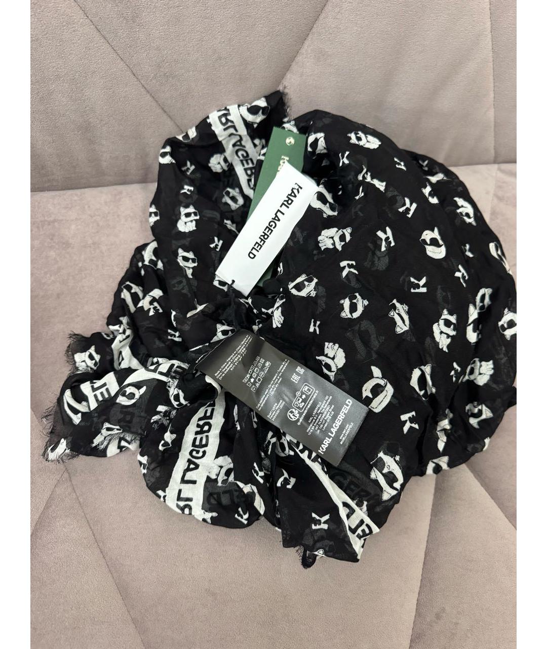 KARL LAGERFELD Черный шелковый платок, фото 4
