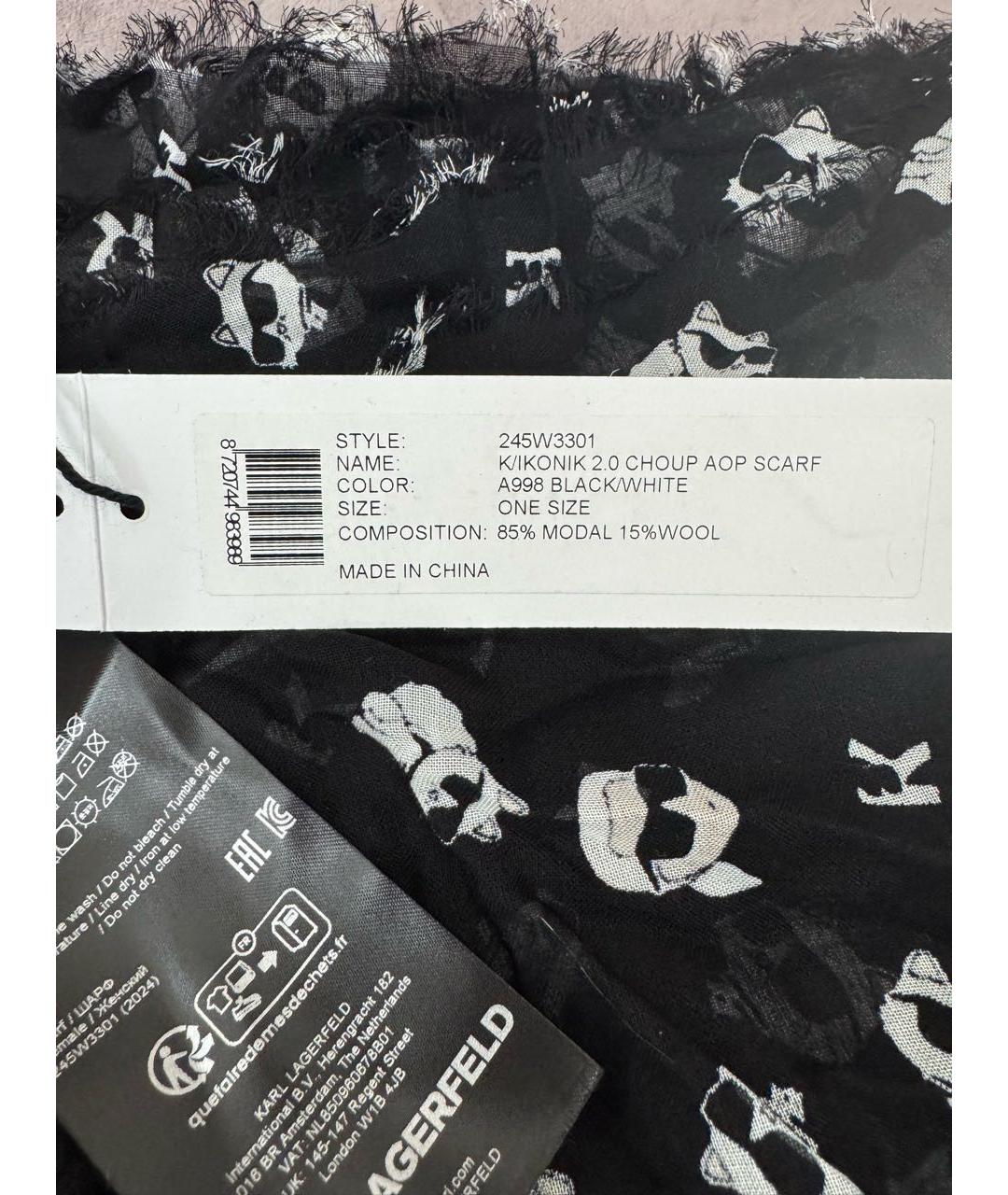 KARL LAGERFELD Черный шелковый платок, фото 8