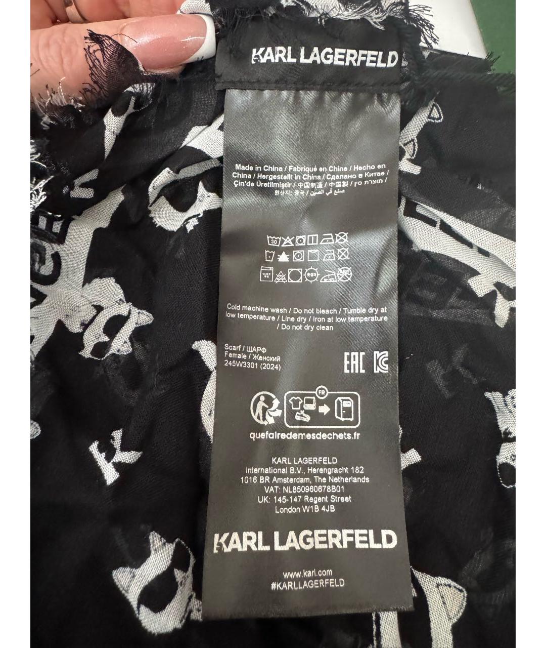 KARL LAGERFELD Черный шелковый платок, фото 3