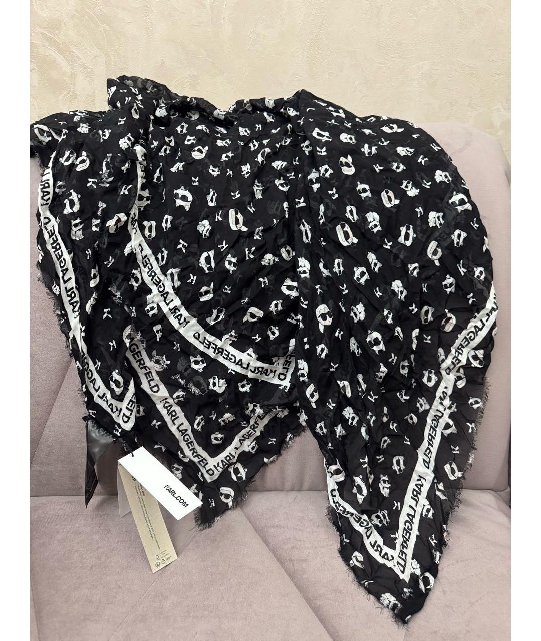 KARL LAGERFELD Черный шелковый платок, фото 7