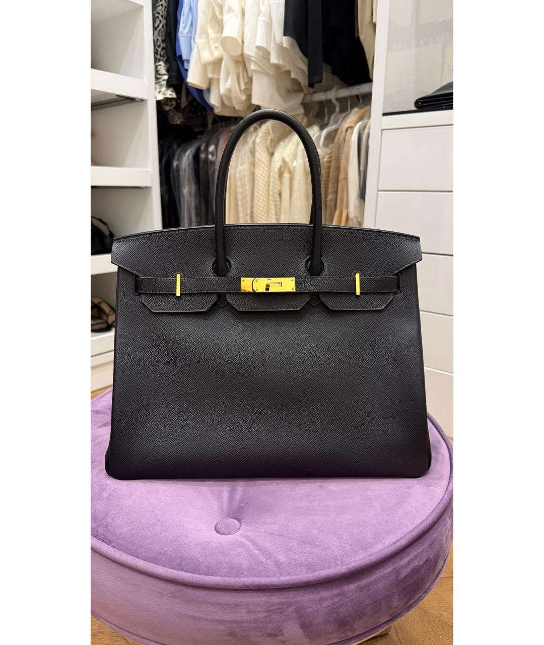 HERMES Черная кожаная сумка с короткими ручками, фото 5