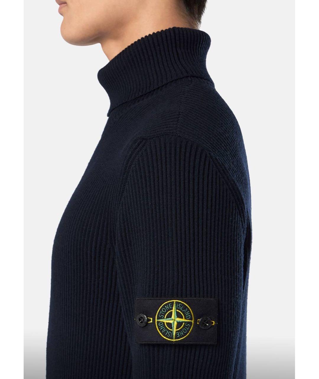 STONE ISLAND Темно-синяя шерстяная водолазка, фото 5