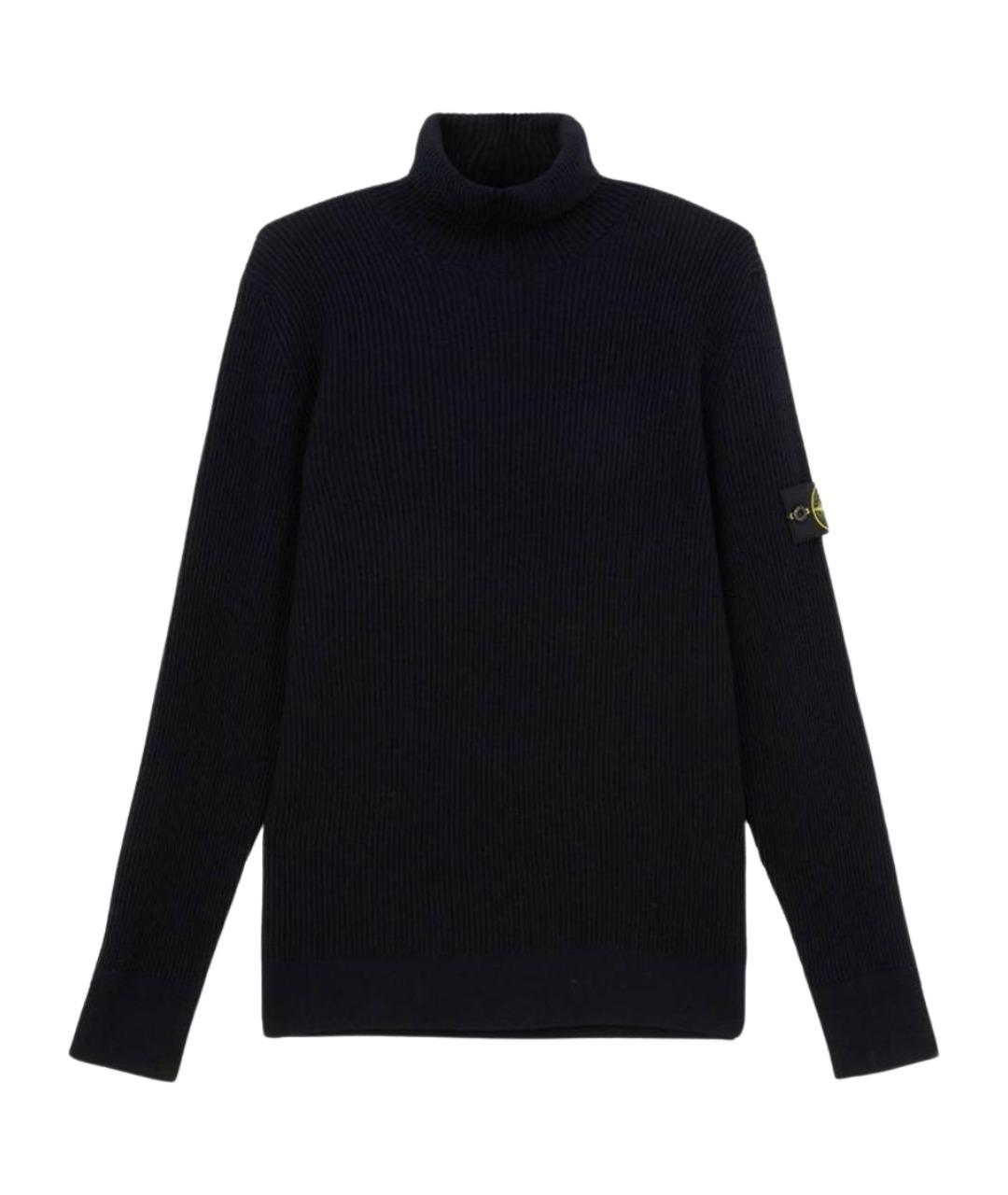 STONE ISLAND Темно-синяя шерстяная водолазка, фото 1