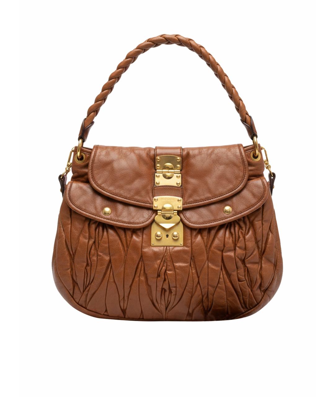 MIU MIU Коричневая кожаная сумка с короткими ручками, фото 1