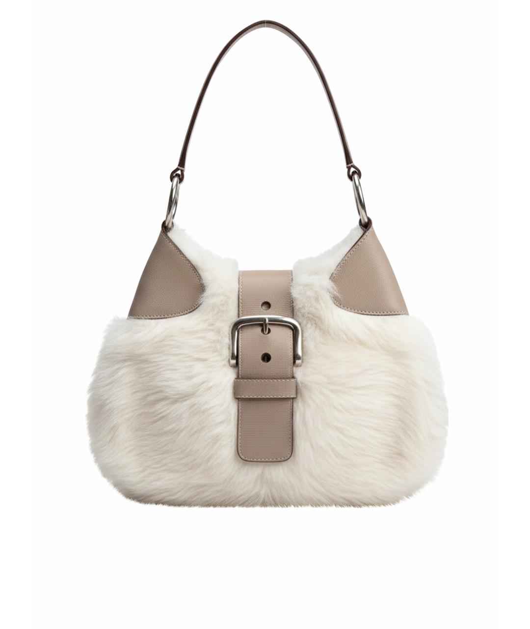 PRADA Белая меховая сумка с короткими ручками, фото 1
