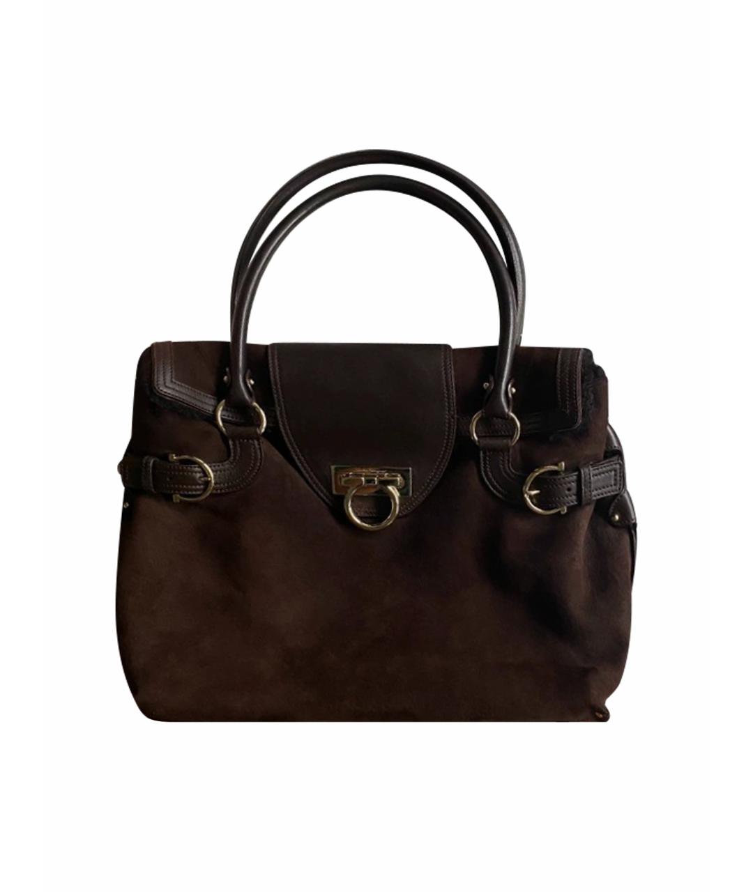FERRAGAMO Коричневая замшевая сумка с короткими ручками, фото 1