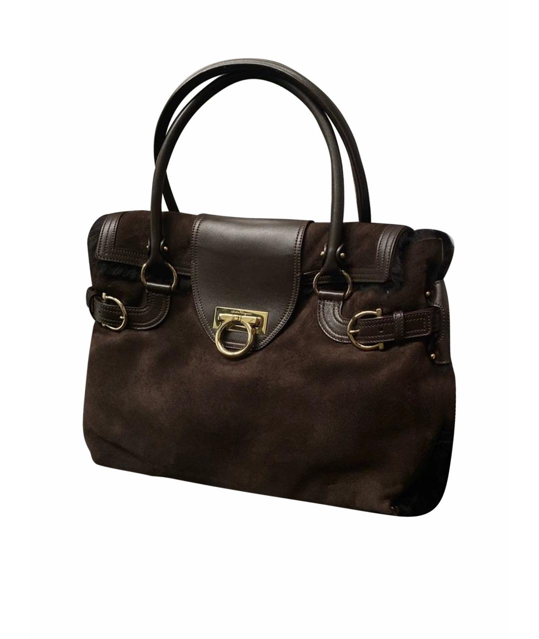 FERRAGAMO Коричневая замшевая сумка с короткими ручками, фото 1