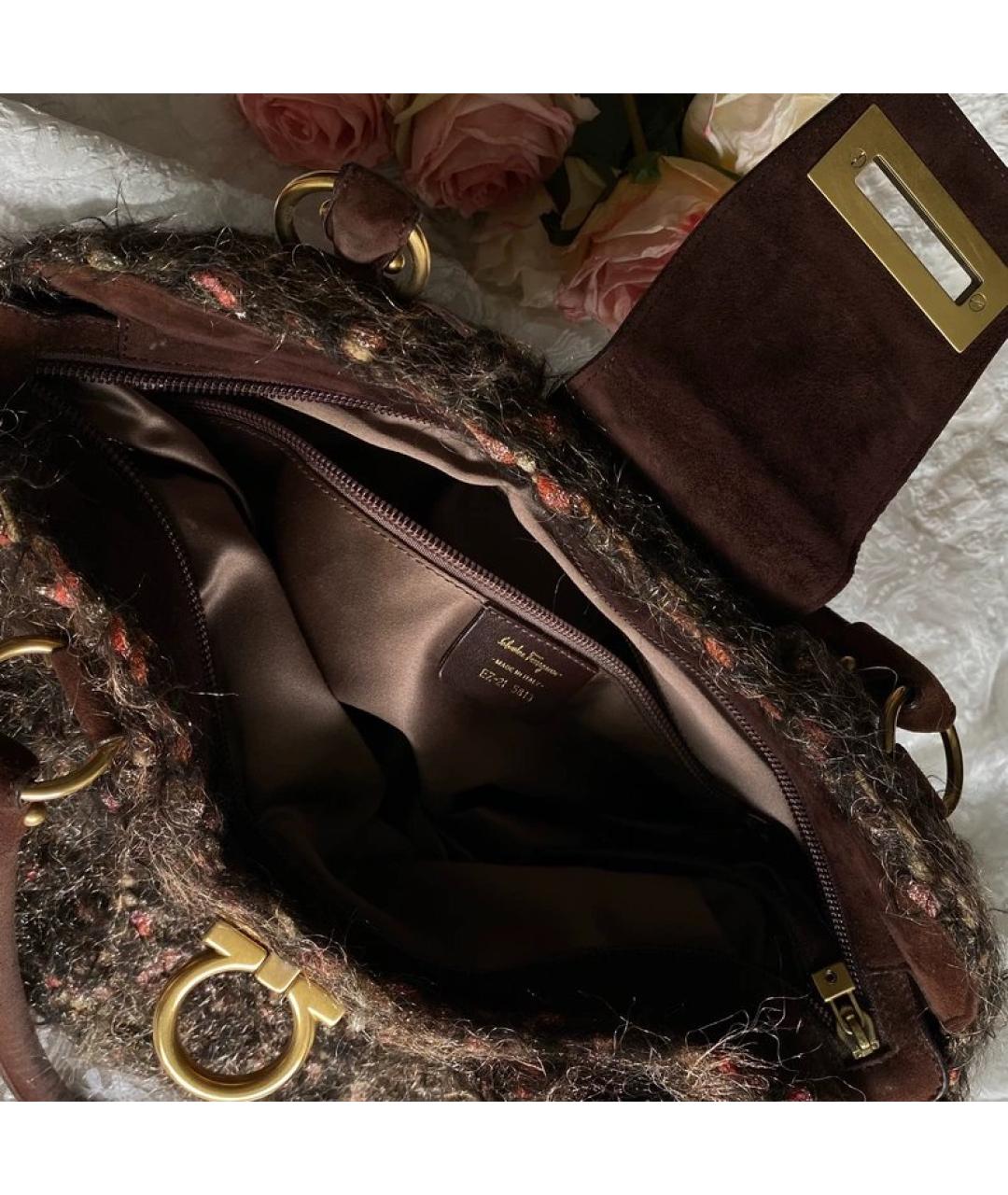 FERRAGAMO Коричневая твидовая сумка с короткими ручками, фото 3
