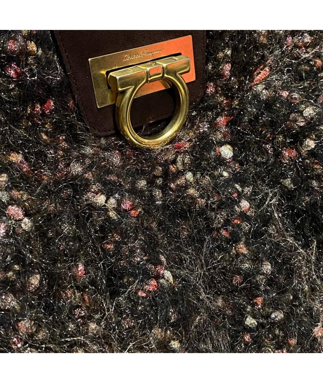 FERRAGAMO Коричневая твидовая сумка с короткими ручками, фото 4