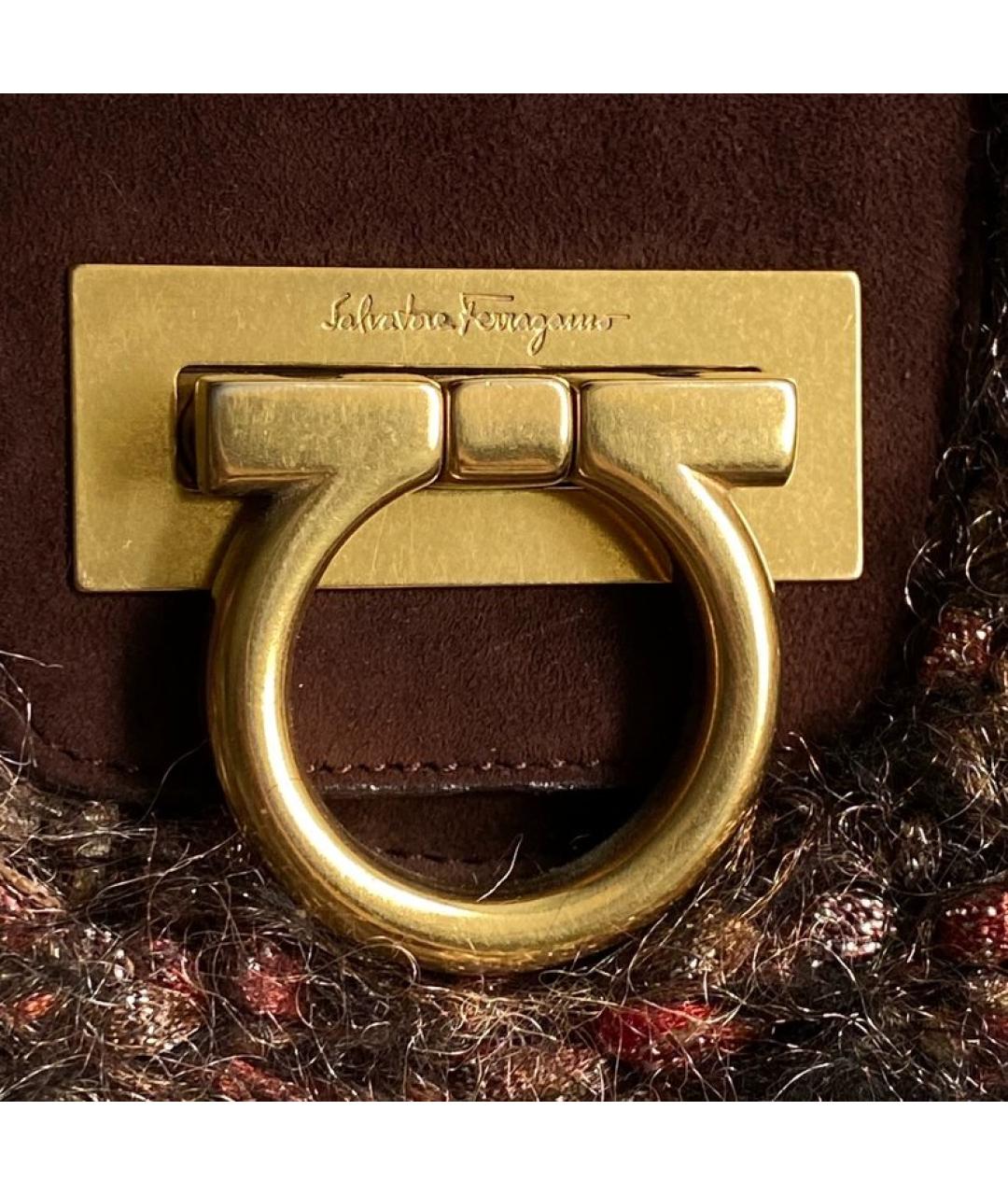 FERRAGAMO Коричневая твидовая сумка с короткими ручками, фото 2