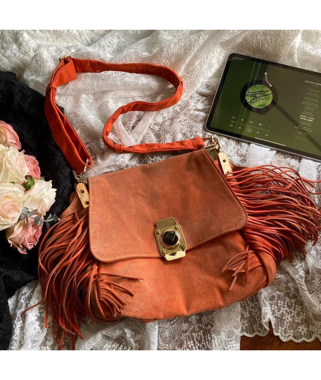 CELINE Оранжевая замшевая сумка через плечо, фото 7