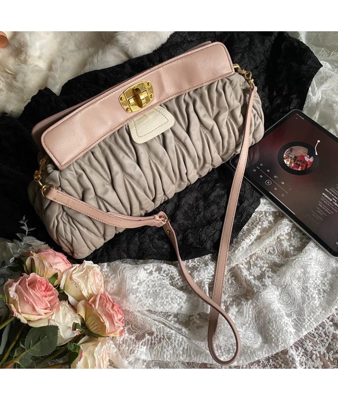 MIU MIU Бежевая кожаная сумка через плечо, фото 7