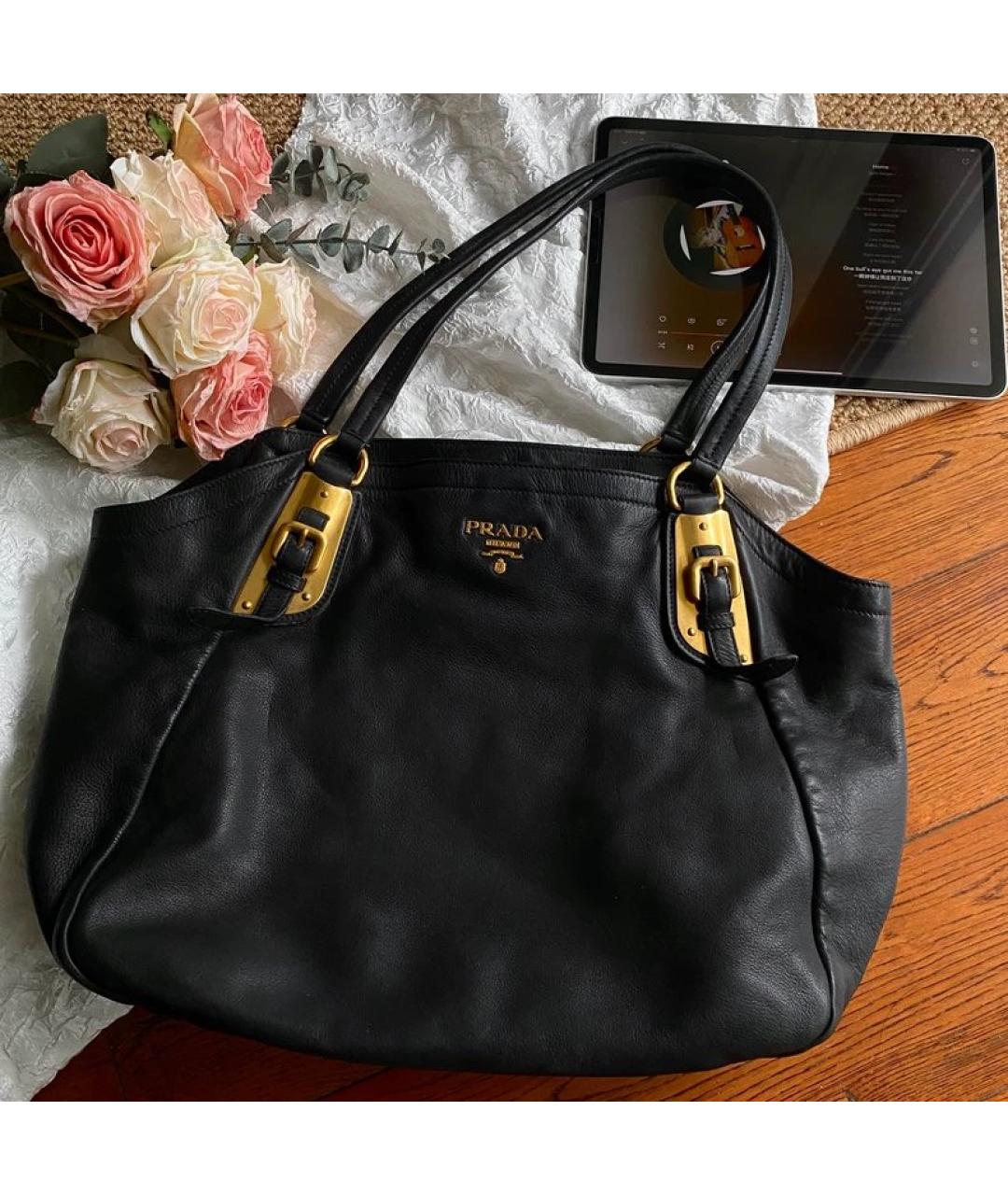 PRADA Черная кожаная сумка тоут, фото 4