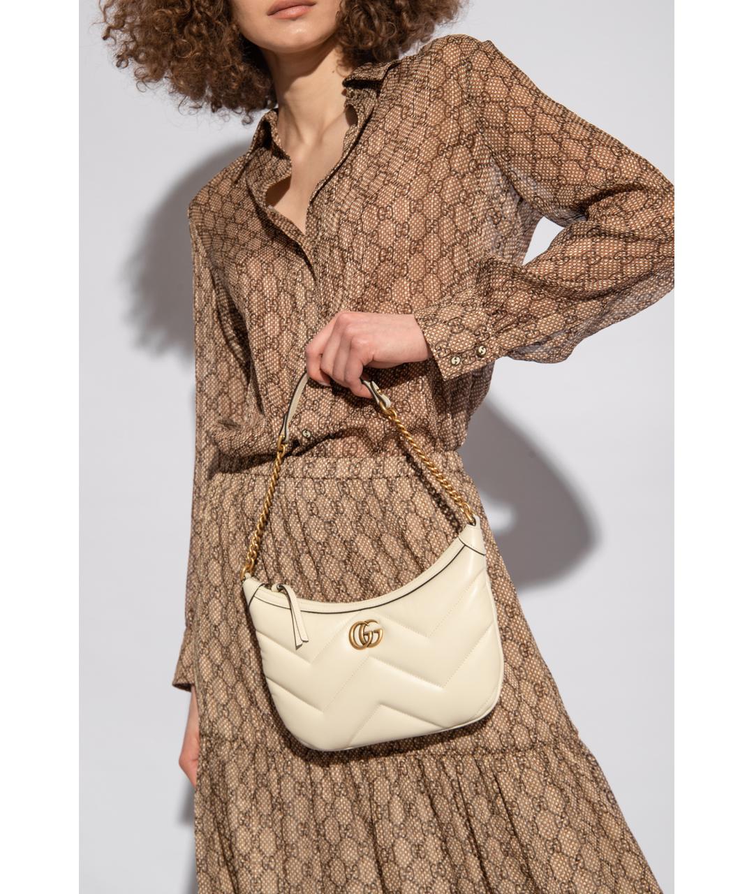 GUCCI Бежевая кожаная сумка с короткими ручками, фото 4