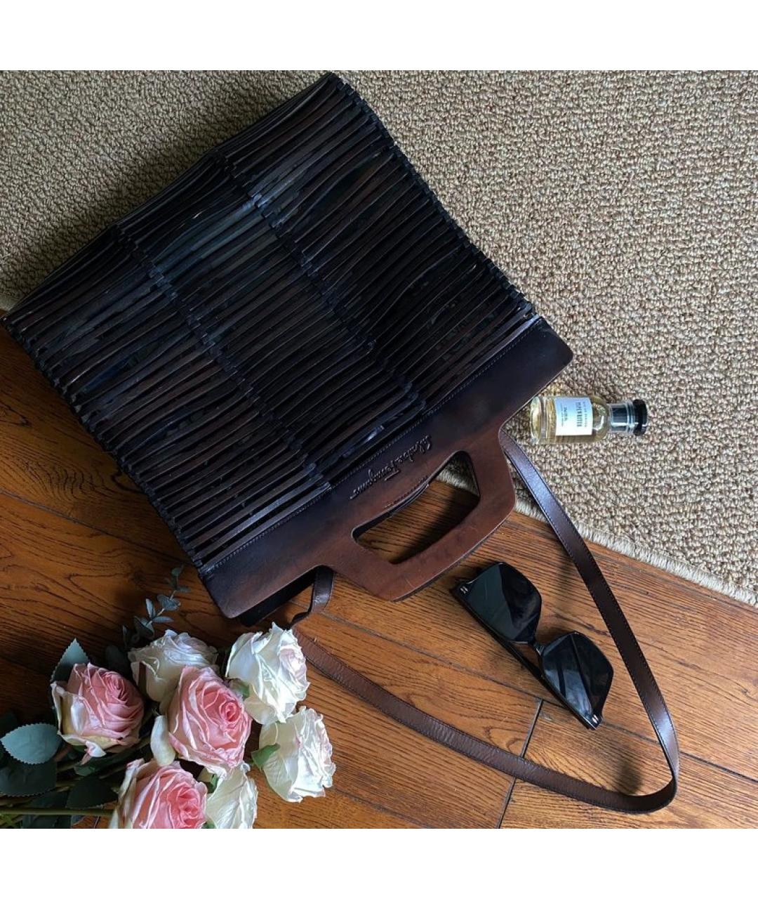 FERRAGAMO Темно-синяя кожаная сумка с короткими ручками, фото 6